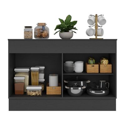 Balcão Cozinha Gabinete Pia 120cm 2 Portas Com Rodapé Veneza Multimóveis Mp2239 Preto/dourado Preto/dourado