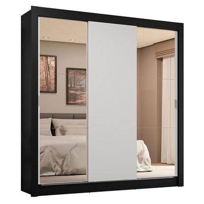Guarda-roupa Casal 3 Portas Correr 4 Gavetas Preto/Branco