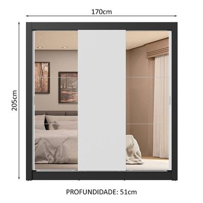 Guarda-roupa Casal 3 Portas Correr 4 Gavetas Preto/Branco