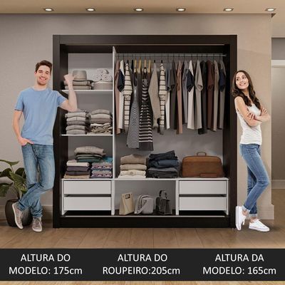 Guarda-roupa Casal 3 Portas Correr 4 Gavetas Preto/Branco