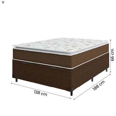 Cama Box Baú Casal Colchão Molas Ensacadas Pillow Top Martino 138X188X66Cm Marrom/Branco