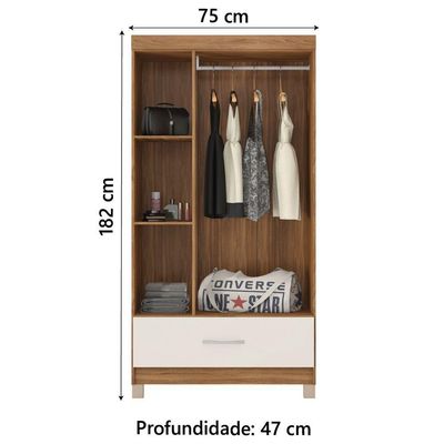 Guarda Roupas Solteiro 3 Portas 1 Gaveta Amêndoa/off White Prince Demóbile Amêndoa