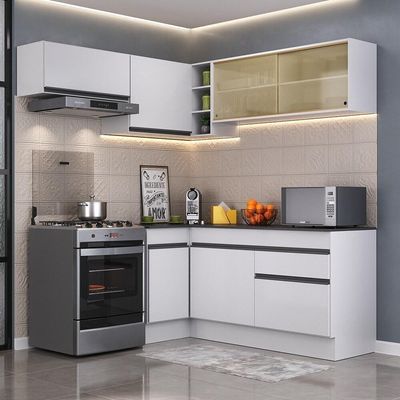 Armário De Cozinha Completa De Canto Com Rodapé Veneza Multimóveis V2094 Branco/preto Branco/preto