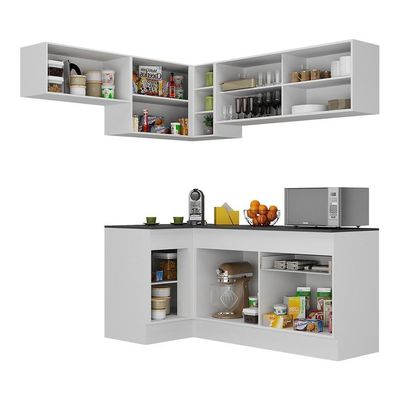 Armário De Cozinha Completa De Canto Com Rodapé Veneza Multimóveis V2094 Branco/preto Branco/preto