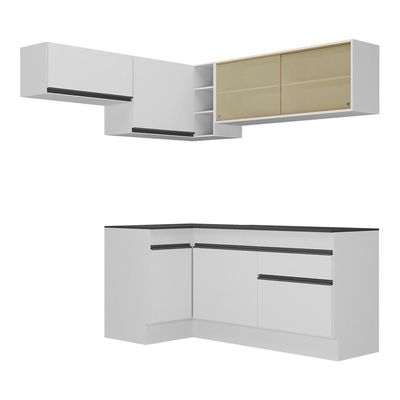 Armário De Cozinha Completa De Canto Com Rodapé Veneza Multimóveis V2094 Branco/preto Branco/preto