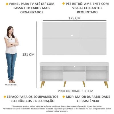 Rack+Painel Tv 65" Retrô Flórida Up Mp1042 Branco/natural