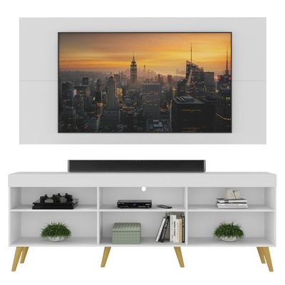 Rack+Painel Tv 65" Retrô Flórida Up Mp1042 Branco/natural
