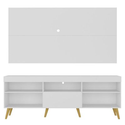 Rack+Painel Tv 65" Retrô Flórida Up Mp1042 Branco/natural