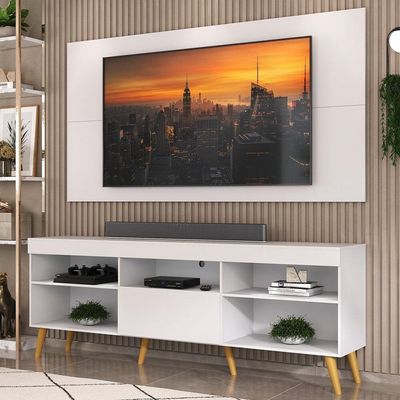 Rack+Painel Tv 65" Retrô Flórida Up Mp1042 Branco/natural