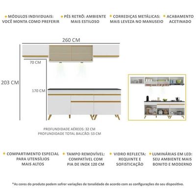 Cozinha Completa 5 Peças Com Leds Mp2033 Veneza Up