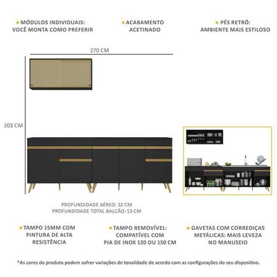 Cozinha Compacta Veneza Gb Mp2077 Com Armário E Balcão Preta