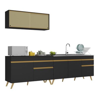 Cozinha Compacta Veneza Gb Mp2077 Com Armário E Balcão Preta