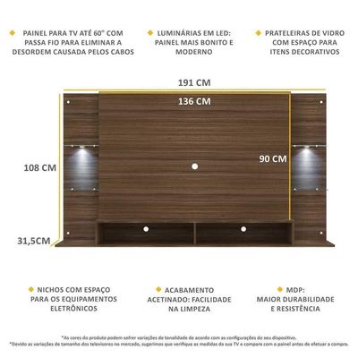 Painel Tv 60" Com 2 Leds Vegas Multimóveis V3394 Madeirado Madeirado