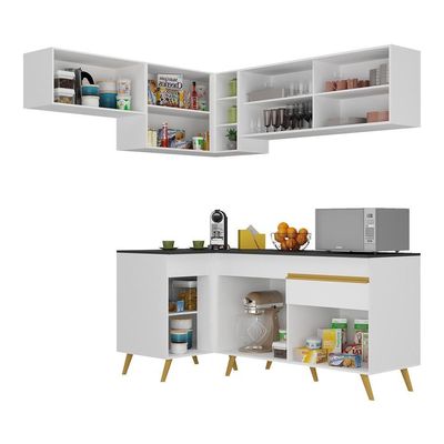 Cozinha Completa De Canto Mp2059 Com Armário E Balcão Branca