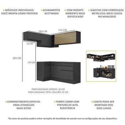 Armário De Cozinha Completa De Canto Mp2094.895 Preto