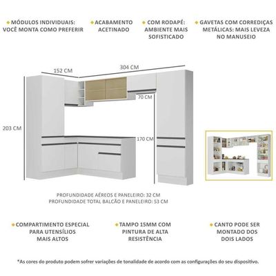 Armário De Cozinha Completa De Canto Mp2090.964 Branco/preto