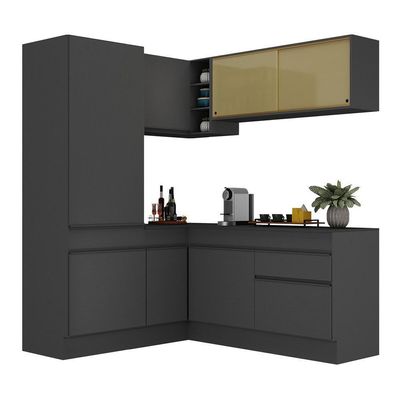 Armário De Cozinha Completa De Canto Com Rodapé Preto