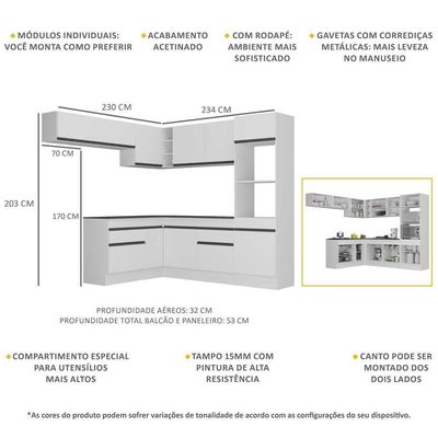 Armário De Cozinha Completa De Canto Branco/preto