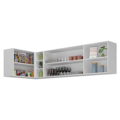 Kit Armário De Cozinha Aéreo Canto 90cm E Aéreo 150cm Veneza Multimóveis Mp2149 Branco-dourado