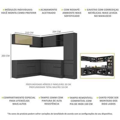 Armário De Cozinha Completa De Canto Mp2100.895 Preto