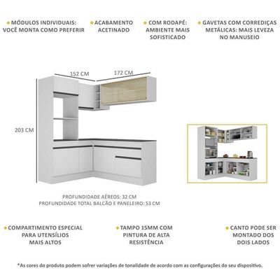 Armário De Cozinha Completa De Canto Mp2098.964 Branco/Preto