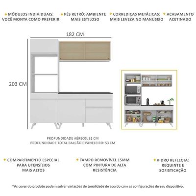 Armário De Cozinha Compacta 3 Peças Mp3695.891 Veneza Branco