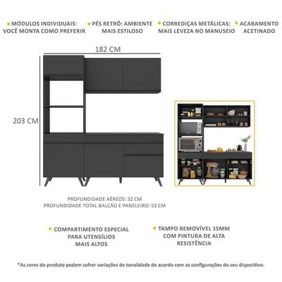 Armário De Cozinha Compacta 3 Peças Mp3694.895 Preto