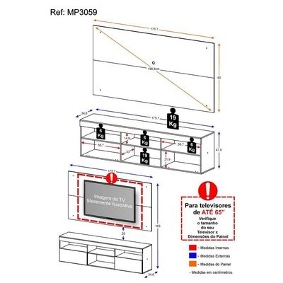 Rack com Painel TV até 65" Flórida Branco Multimóveis