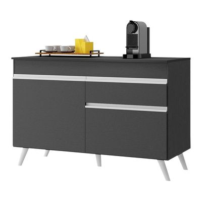 Balcão Cozinha Gabinete Pia 120Cm 2 Portas Preto/branco