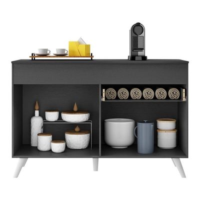 Balcão Cozinha Gabinete Pia 120Cm 2 Portas Preto/branco