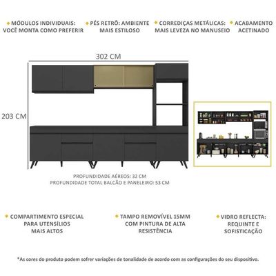 Armário De Cozinha Completa 5 Peças Mp3689.895 Preto