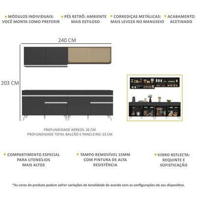 Armário De Cozinha Compacta 4 Peças Mp3696.898 Preto