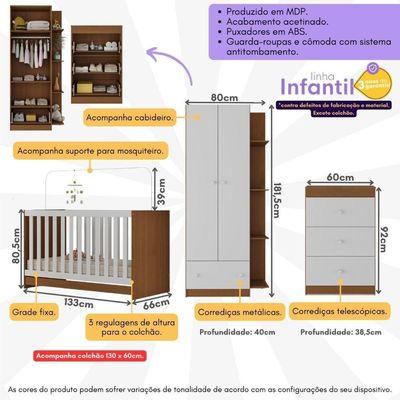 Quarto Infantil Completo Com Colchão Incluso Doce De Leite Multimóveis Mp4238 Madeirado/branco