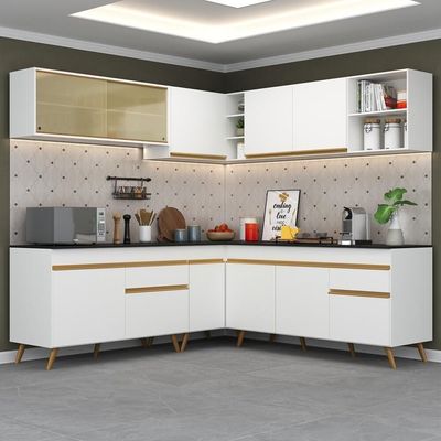 Armário De Cozinha Completa De Canto V2061 Branco/dourado