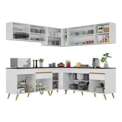 Armário De Cozinha Completa De Canto V2061 Branco/dourado