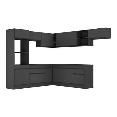 Armário De Cozinha Completa De Canto Com Rodapé Veneza Multimóveis V2083 Preto Preto