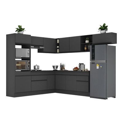 Armário De Cozinha Completa De Canto Com Rodapé Veneza Multimóveis V2083 Preto Preto