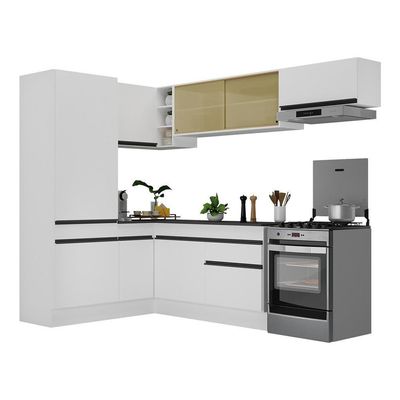 Cozinha Completa De Canto c/ Rodapé Multimóveis Branco/preto
