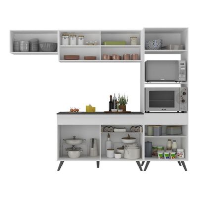 Armário De Cozinha Compacta 252cm Veneza Multimóveis V3691 Branco/preto Branco/preto