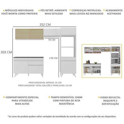 Armário De Cozinha Compacta 4 Peças Mp3692.891 Veneza Branco