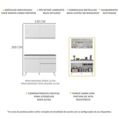 Armário De Cozinha Compacta 120cm Veneza Multimóveis V3687 Branco Branco
