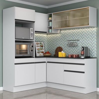 Armário De Cozinha Completa De Canto V2098 Branco/Preto