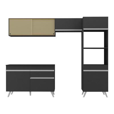 Armário De Cozinha Compacta 252cm Veneza Multimóveis V3692 Preto/branco Preto/branco