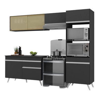 Armário De Cozinha Compacta 252cm Veneza Multimóveis V3692 Preto/branco Preto/branco