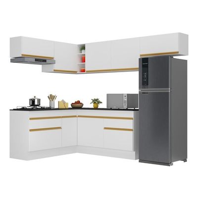 Armário De Cozinha Completa De Canto V2104 Branco/dourado