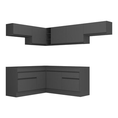 Armário De Cozinha Completa De Canto Com Rodapé Veneza Multimóveis V2104 Preto Preto