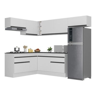 Armário De Cozinha Completa De Canto Com Rodapé Veneza Multimóveis V2104 Branco/preto Branco/preto