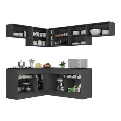 Armário De Cozinha Completa De Canto Com Rodapé Veneza Multimóveis V2104 Preto Preto