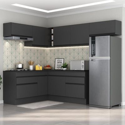 Armário De Cozinha Completa De Canto Com Rodapé Veneza Multimóveis V2104 Preto Preto