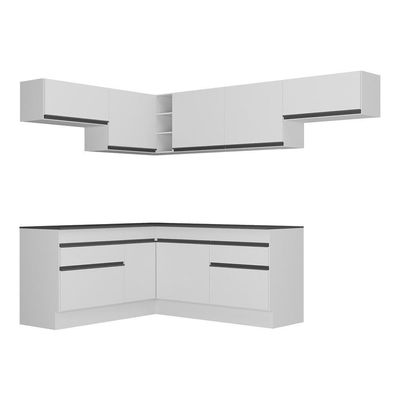 Armário De Cozinha Completa De Canto Com Rodapé Veneza Multimóveis V2104 Branco/preto Branco/preto